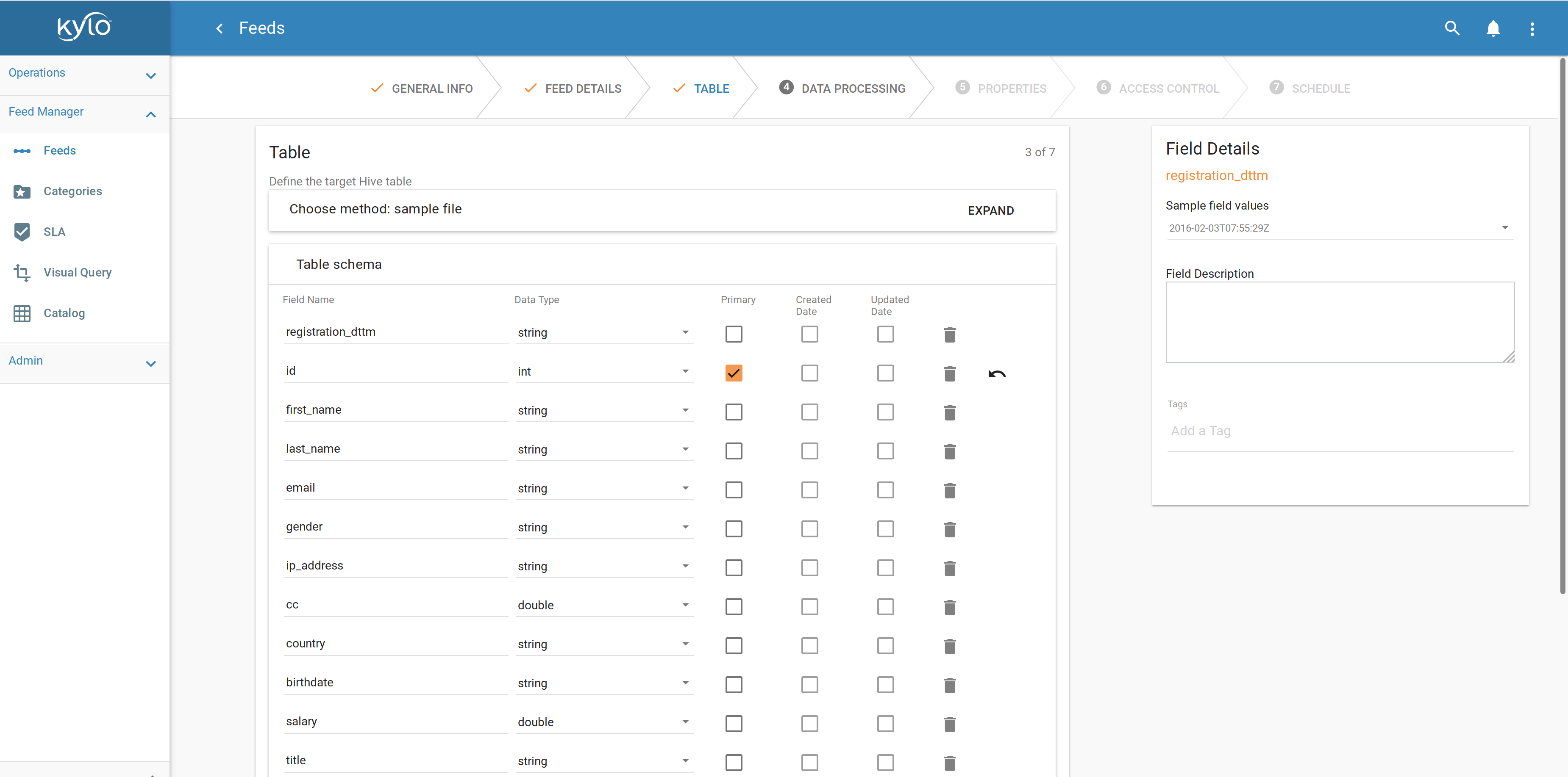 Kylo feed definition" caption=“Les utilisateurs peuvent facilement configurer des flux dans une interface utilisateur guidée